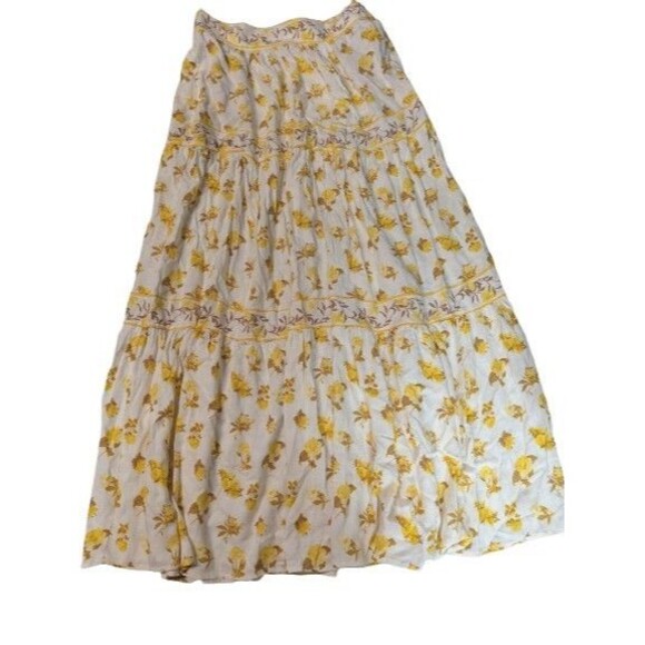 Pink Rose Dresses & Skirts - Rose + Olive Resort 100% Rayon Floral Tiered Maxi Skirt Size Small Yellow Boho